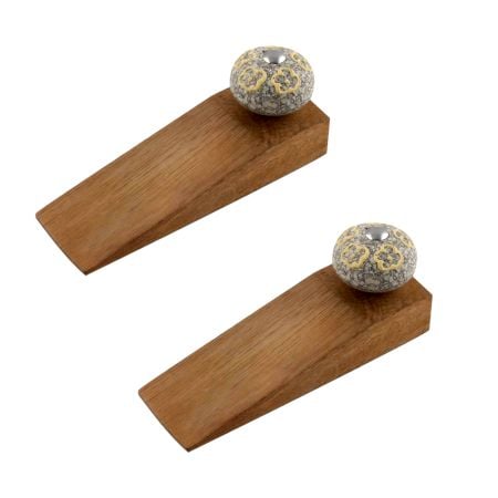 2 Pieces Light Yellow Floral Crackle Wooden Door Stopper